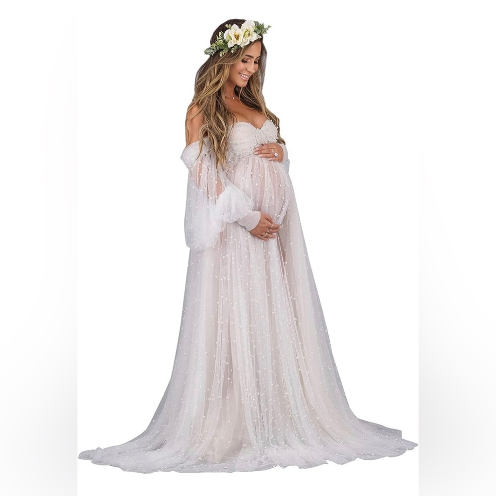 Yinyyinhs Womens Pearl Tulle Maternity Dress size L/XL Brand New